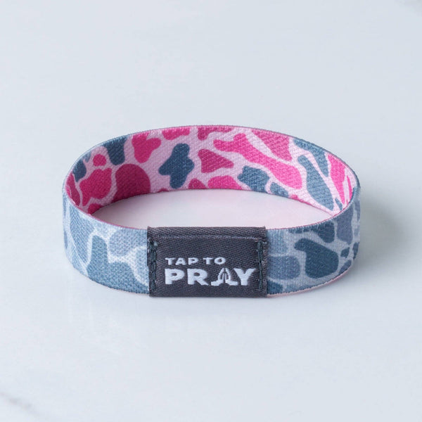 Tap To Pray® Wristband – River Rock Camo - Pink & Ash