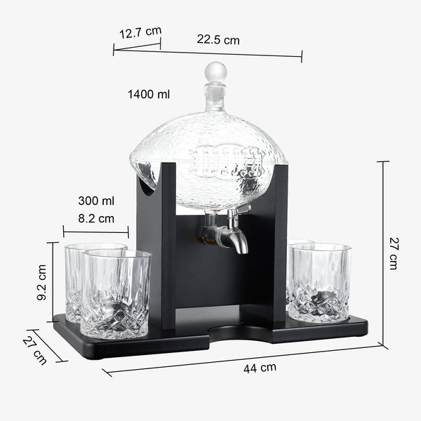 Football Decanter Set with 4 Whiskey & Wine Glasses | 1400mL