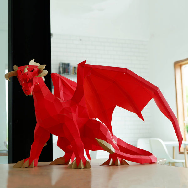 Red PaperCraft Dragon Origami Model