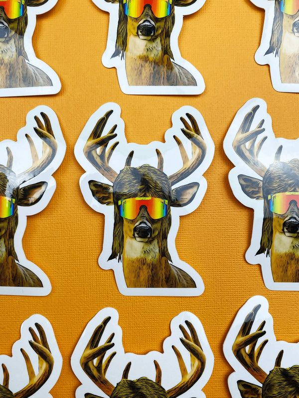 Funny Deer With a Mullet Sticker - Funny Fall Stickers