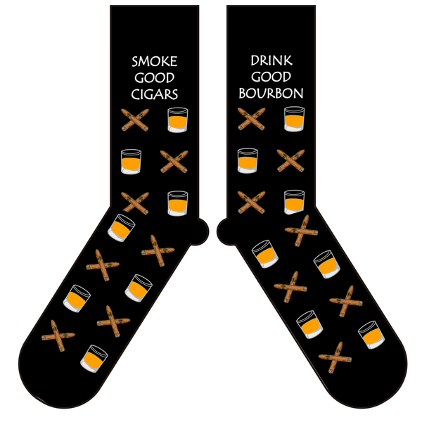 Drink Good Bourbon Smoke Good Cigars Fun Mens Socks