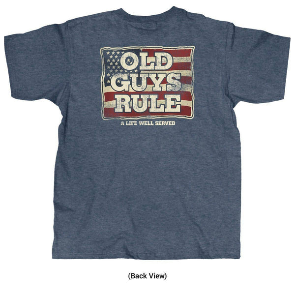 Old guys rule A Life Well Served navy heather shirt