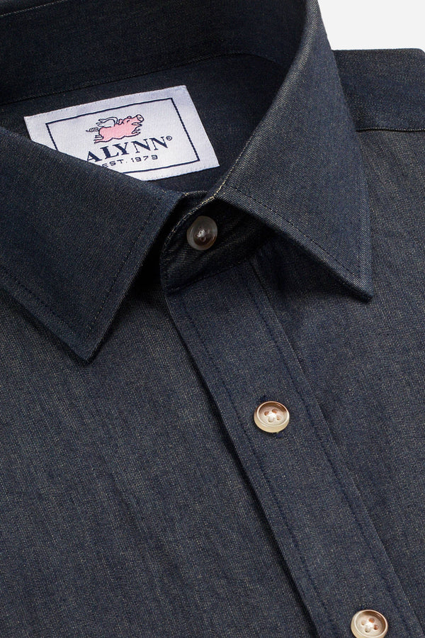Liam Dark Denim Untuckable Slim Fit Dress Shirt by Alynn