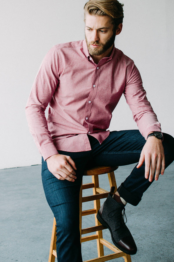 Lucas Casual Untuckable Casual Fit Dress Shirt Red By Alynn