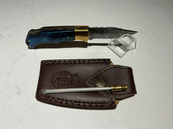 Rill Tools "Azul" Damascus Folder (with sheath)