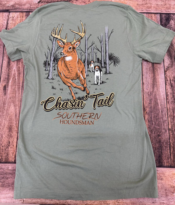 Southern Houndsman green hunting running deer graphic shirt