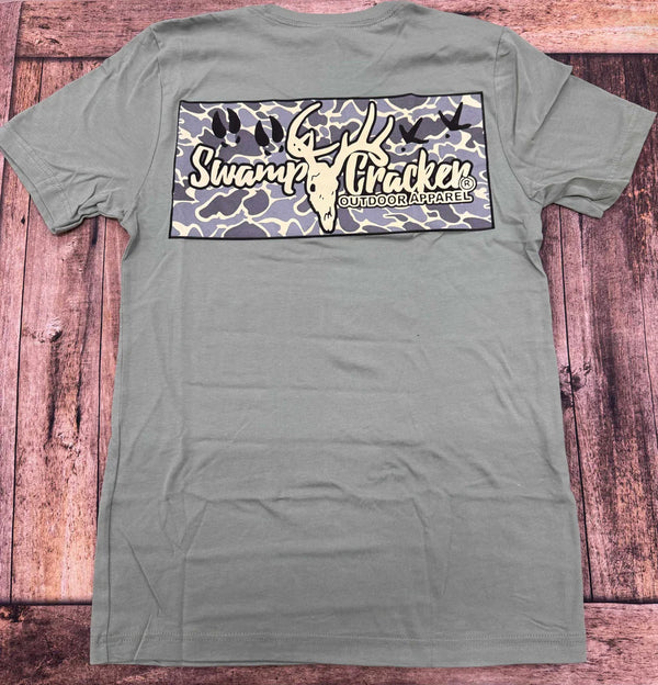 Swamp cracker camo deer skull graphic shirt