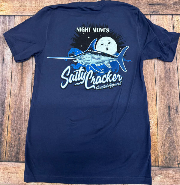 Salty cracker marlin and moon graphic shirt