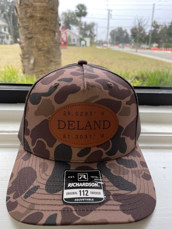 Vintage Deland hat brown camo, oval leather