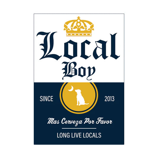 Local Boy Blue/White/Gold Mas Cerveza Decal Sticker