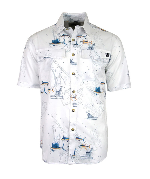 Hook & tackle Marine charts vented shirt white