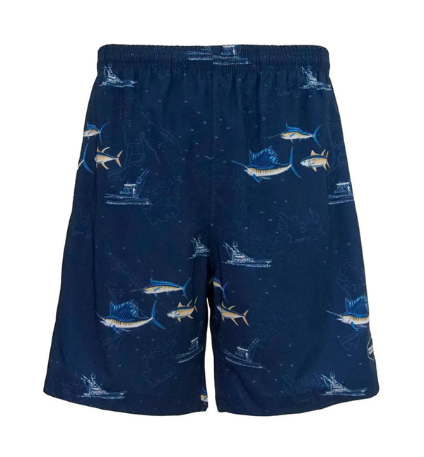 Hook & Tackle marine charts navy board shorts