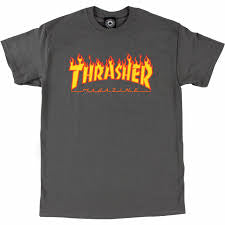 Thrasher flame ss charcoal/yel/red
