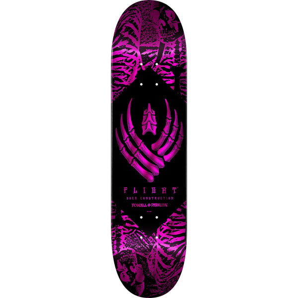 Powell team skeleton, pink foil flight skateboard deck 8.0