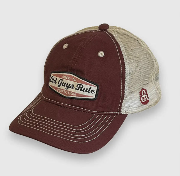 Old guys rule added to perfection trucker hat