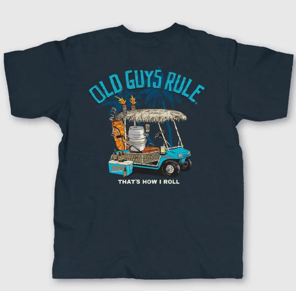 Old guys rule beer cart tee navy