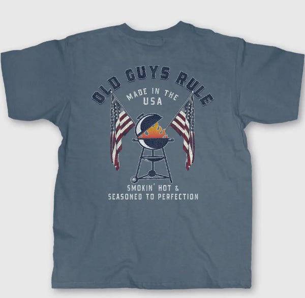 Old guys rule American bbq tee indigo