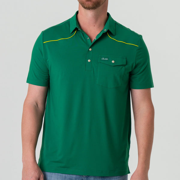 Burlebo pearl snap performance polo green and yellow