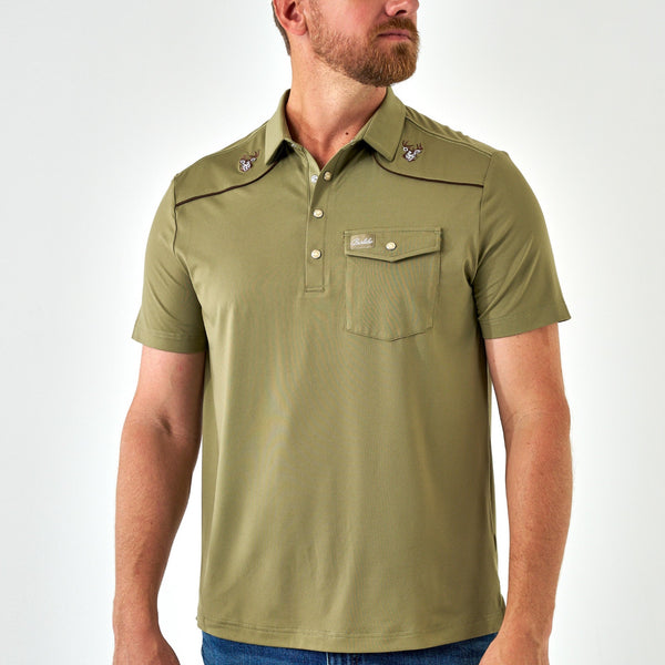 Burlebo pearl snap performance polo whitetail