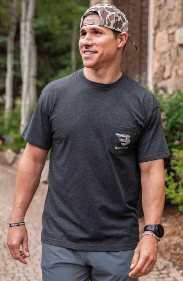 Burlebo FLYING B DEER CAMO LOGO - HEATHER BLACK ss tee