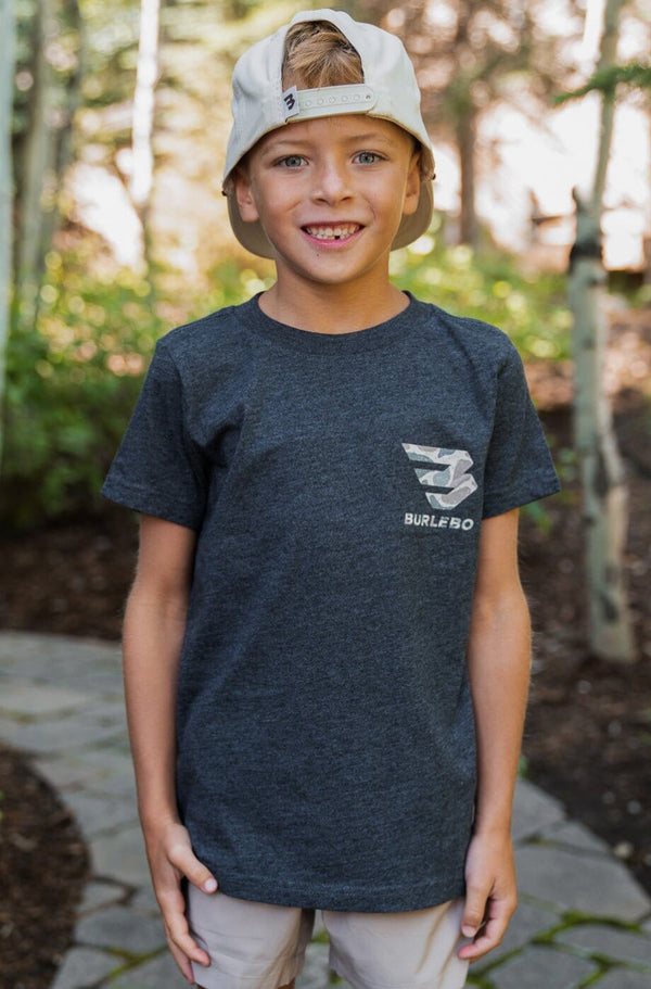 Burlebo youth CLASSIC DEER CAMO SIGNATURE LOGO - SS - HEATHER BLACK