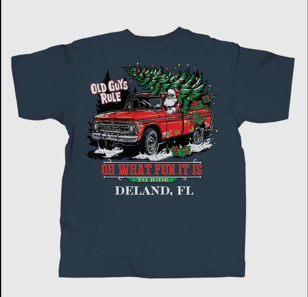 Old Guys Rule Christmas Ride Tee Navy