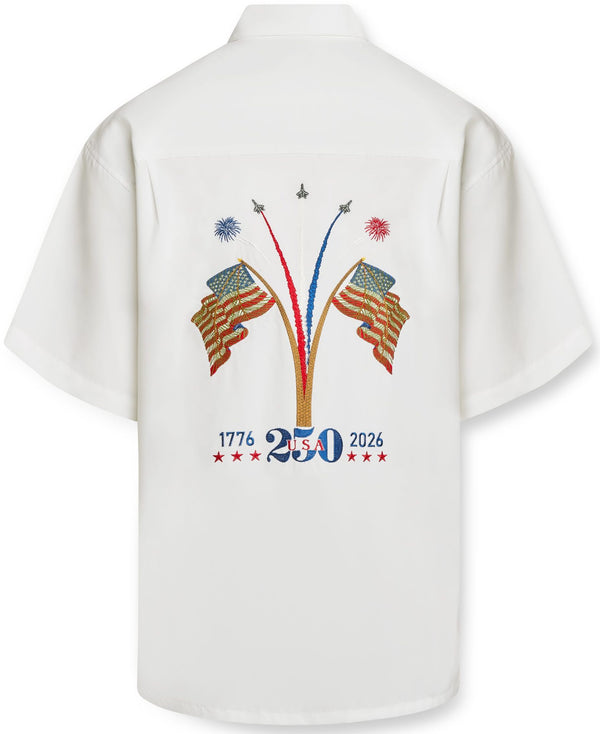 Bamboo Cay Patriotic Fireworks USA 250 YEARS Embroidered Shirt