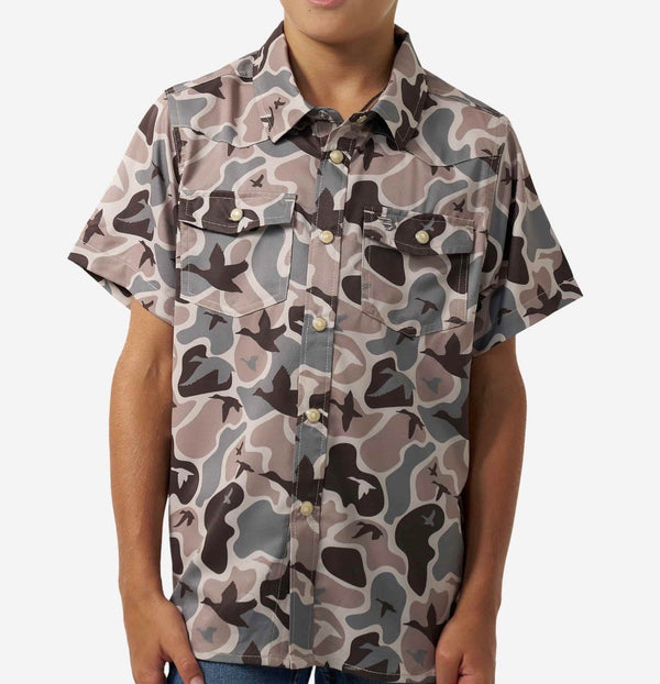 Burlebo Youth Performance Western Shirt - Mallard Mayhem Camo