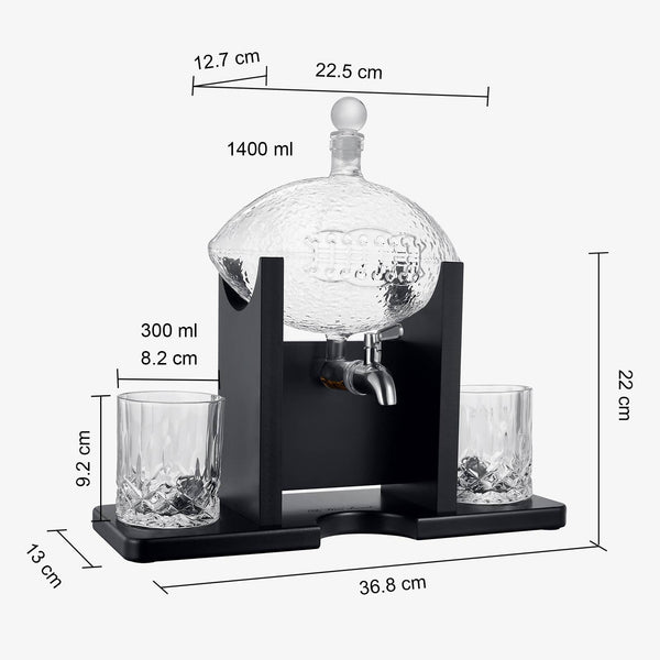 Football Decanter Set with 2 Whiskey & Wine Glasses | 1400mL