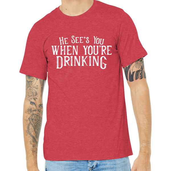 Bourbon He See's You Drinking Christmas Unisex T Shirt