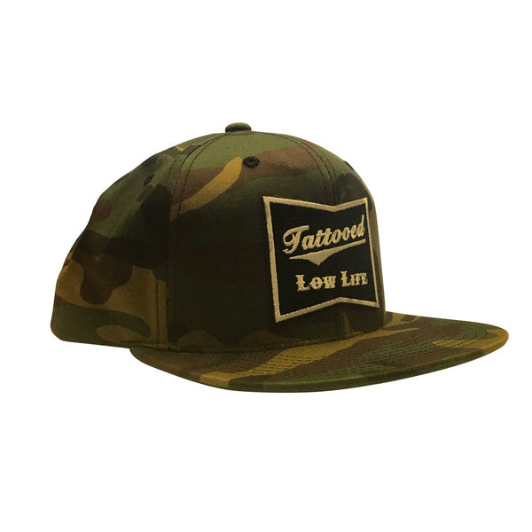Tattooed Low Life Snap Back Hat Green Camo