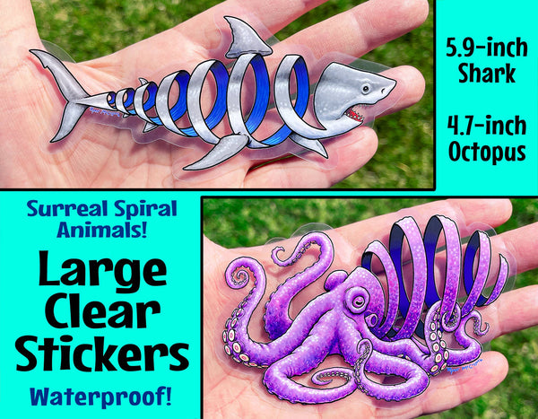 CLEAR STICKER: Spiral Octopus (XL)