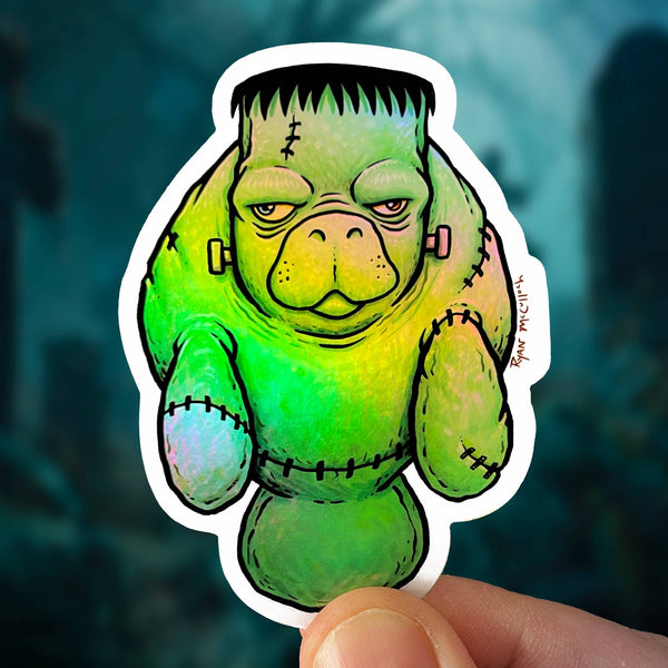 CLASSIC or HOLO STICKER: Frankenstein Manatee (Halloween)