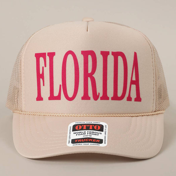 FLORIDA Text Printed Mesh Back Foam Trucker Hat