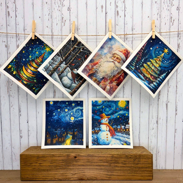 Starry Night Christmas Tree Swedish Dishcloth Holiday Decor