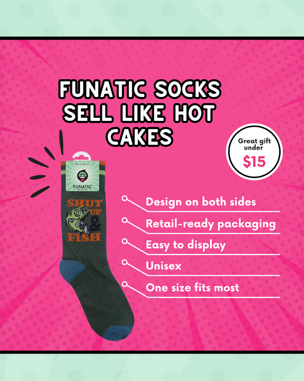 Shut Up & Fish Socks | Fishing | Funny Unisex | Funatic