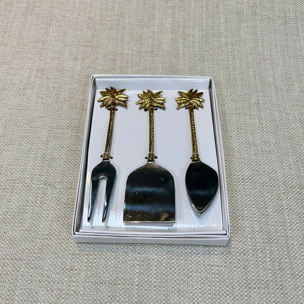 Gold Palm Trees & Stainless Cheese Set, Set of 3