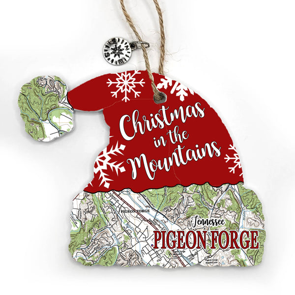 Santa Hat Shaped Wood Ornament- YOUR CUSTOM LOCATION