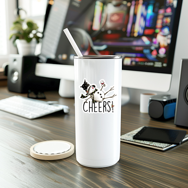 Adorable Drinking Snowman Vinyl Sticker