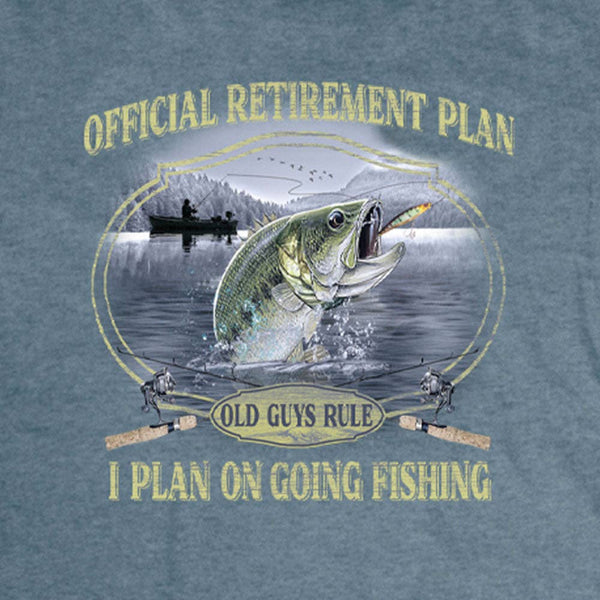 Old guys rule Retirement Plan fishing heather indigo shirt