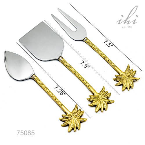 Gold Palm Trees & Stainless Cheese Set, Set of 3