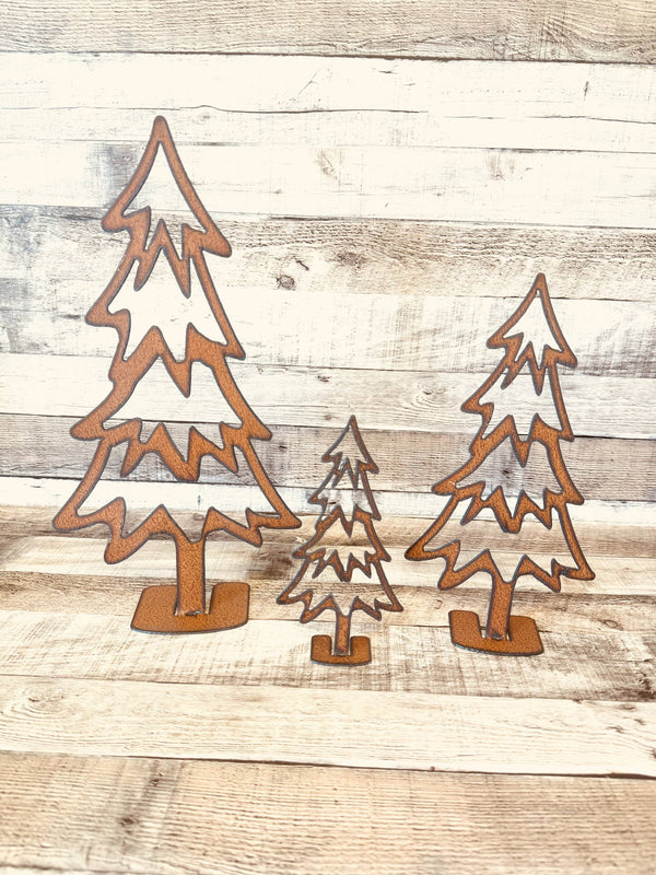 Tree #4 Set Of 3 Christmas Holiday Rustic Metal Lodge Pine
