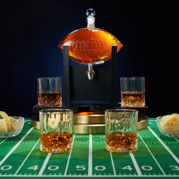 Football Decanter Set with 4 Whiskey & Wine Glasses | 1400mL