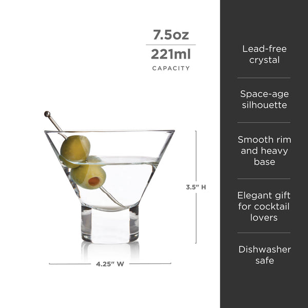Raye™ Heavy-Base Stemless Crystal Martini Glasses - Set of 2