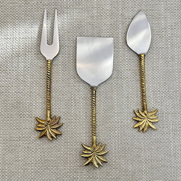 Gold Palm Trees & Stainless Cheese Set, Set of 3