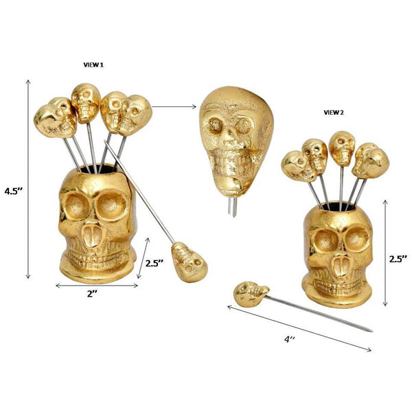 Textured Gold Skull Picks & Holder, Set of 7