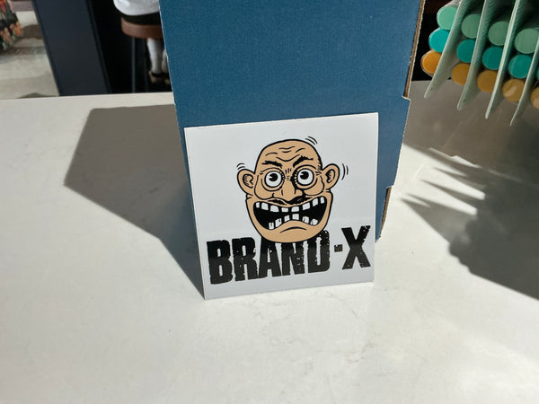 Brand X bald guy sticker