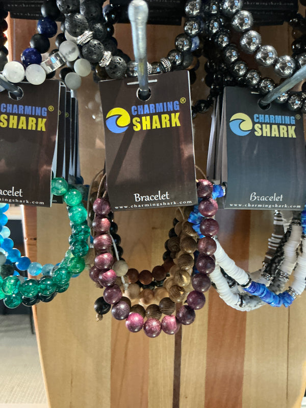 Charming Shark Wood Bead Bracelet J-2165