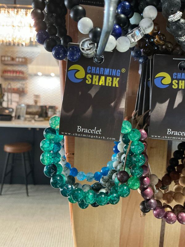 Charming Shark Dark Stone 8mm Bracelet J-2433