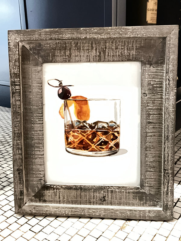 Jamie Cain old fashioned #2 print and grey wood frame